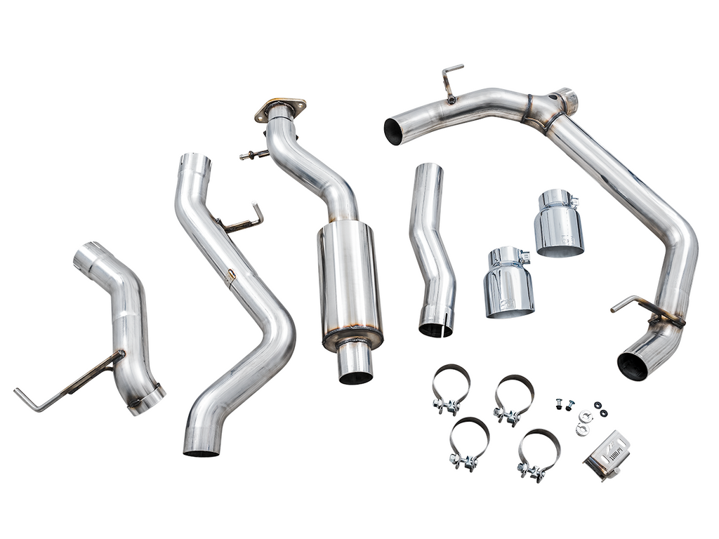 AWE 0FG Catback Exhaust for Ford Bronco with BashGuard™ - Dual 4.5" Chrome Silver Tips (3015-32456)