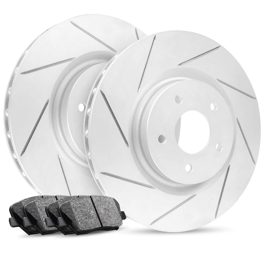 thumbnail image 2 of DAMAIAUTOMALL 345mm/320mm Slotted & Drilled Brake Kit – Front & Rear Rotors + Ceramic Pads For Dodge Charger/Challenger/Magnum 2 of 6